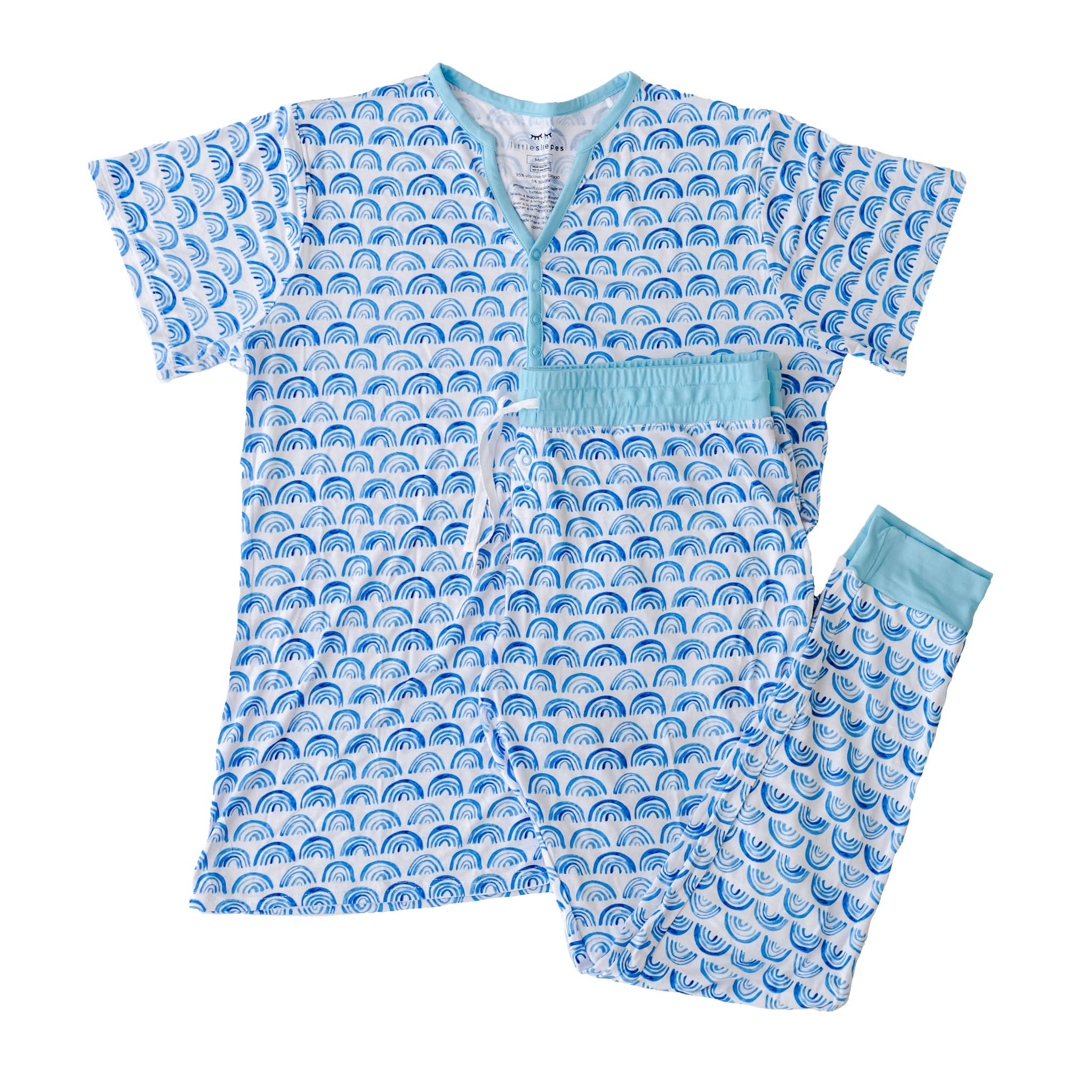 Little Sleepies Blue Rainbow Women’s Two-Piece Bamboo Pajama Set – Blossom