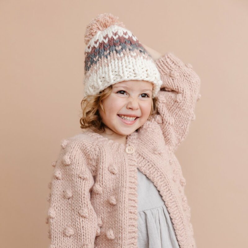 Popcorn Hand Knit Cardigan in Blush Pink from The Blueberry Hill