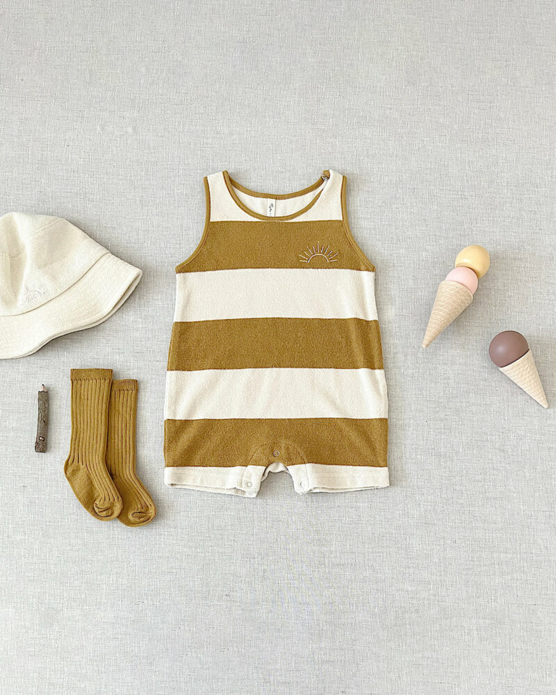 Rylee + Cru Gold Stripe Terry Sleeveless Romper