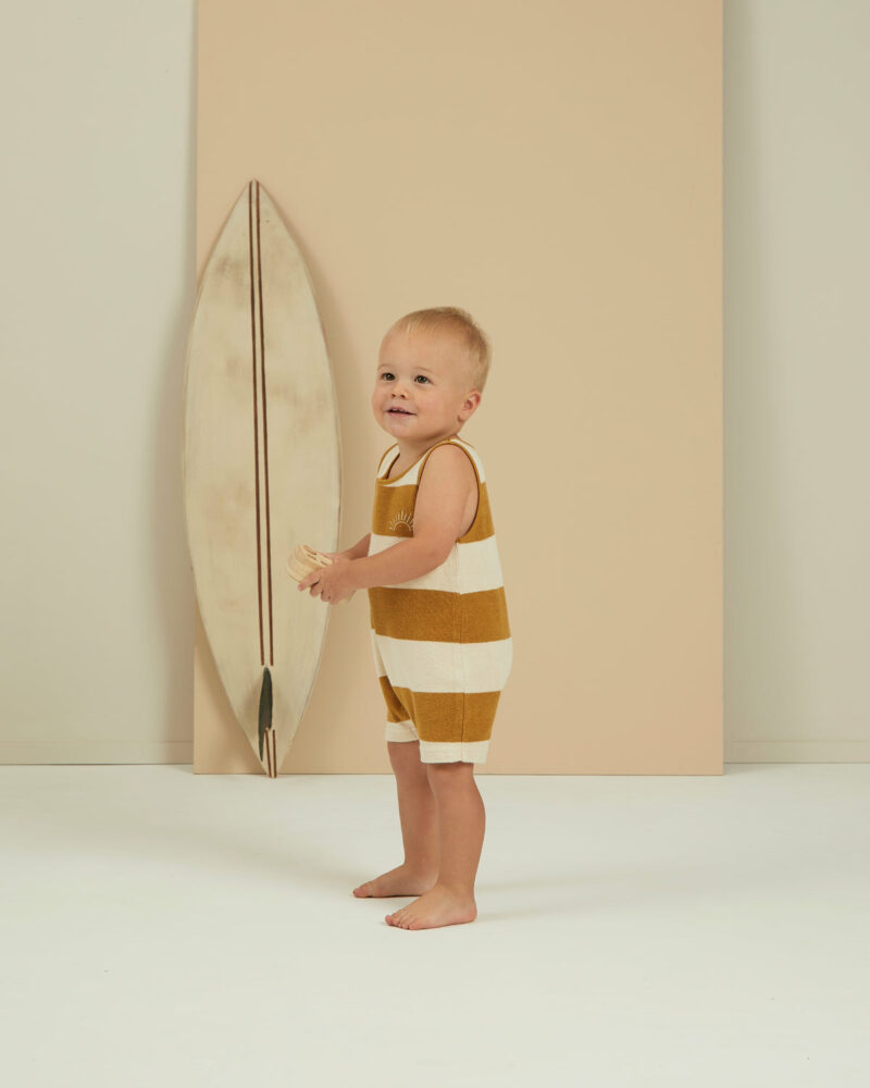 Rylee + Cru Gold Stripe Terry Sleeveless Romper