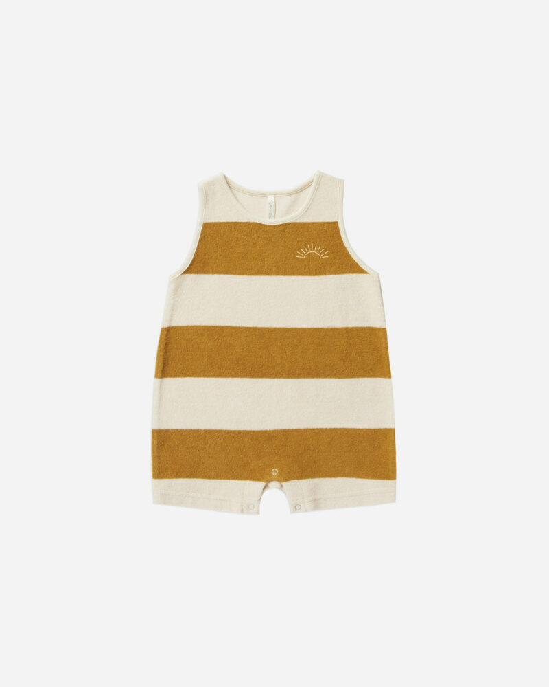 Rylee + Cru Gold Stripe Terry Sleeveless Romper