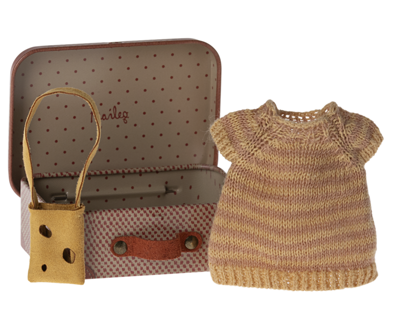 Knitted Dress and Bag in Suitcase for Big Sister Mouse from Maileg