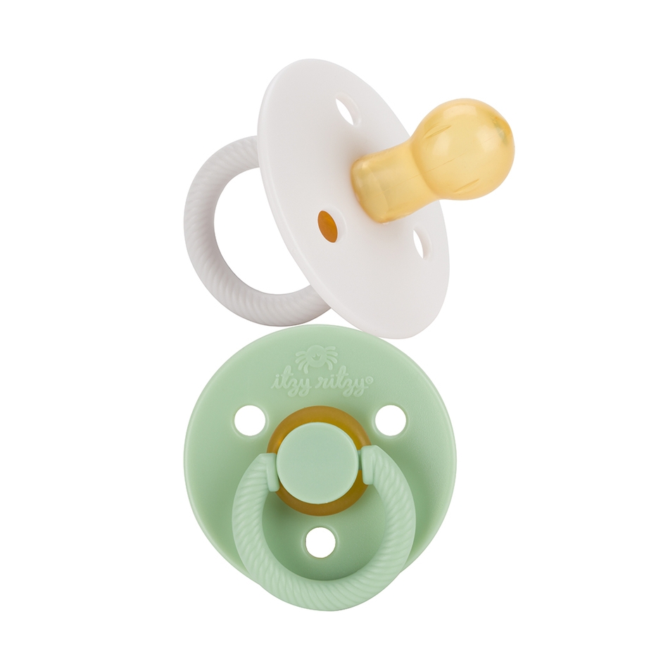 Itzy Ritzy Itzy Soother Natural Rubber Paci Set In Mint + White