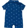 Classic Blue Palm Tree Short Sleeve Collared Henley Romper from Stone and Rose