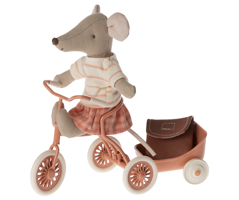 Big Sister Tricycle Mouse In Coral from Maileg
