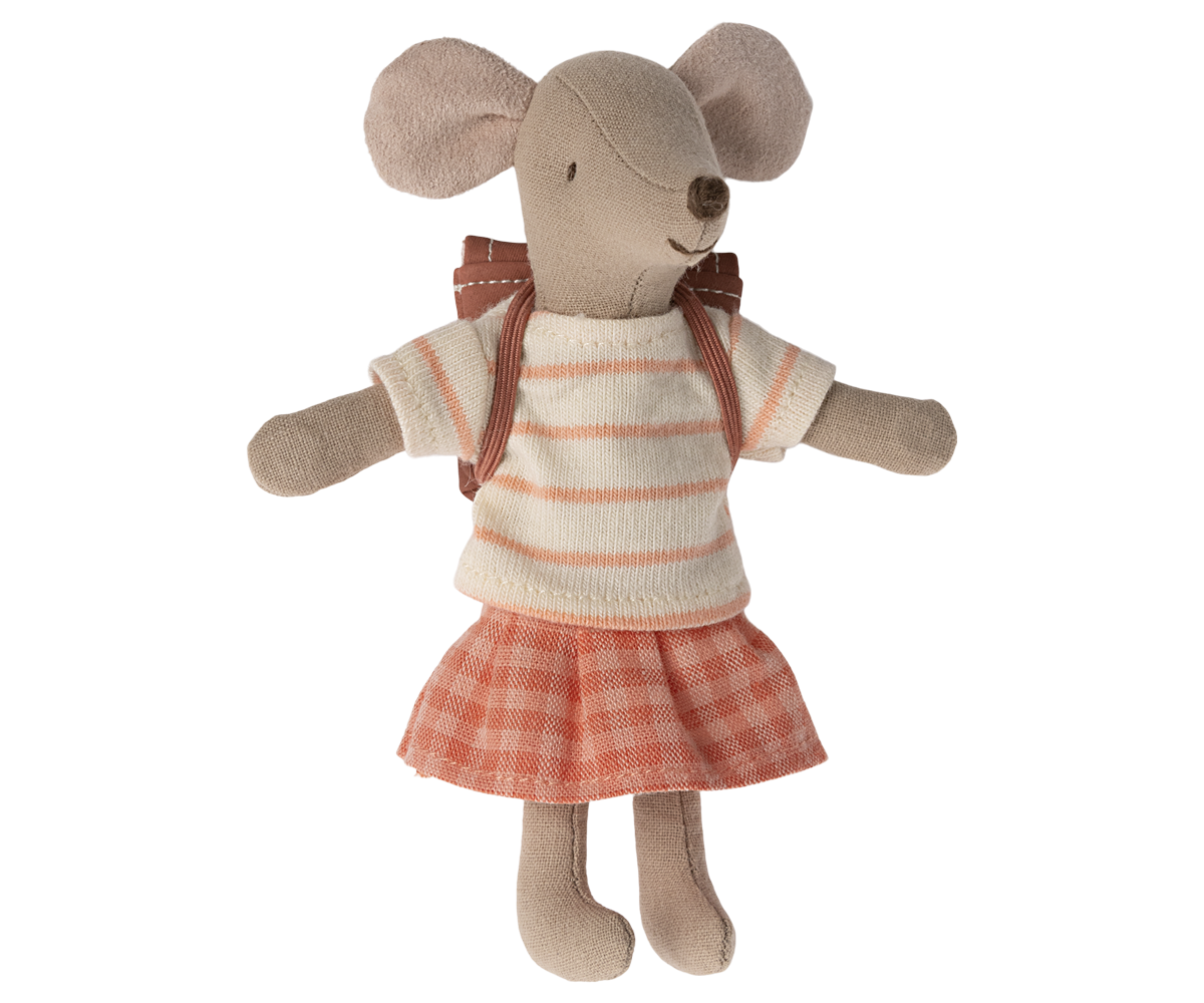 Maileg Big Sister Tricycle Mouse In Coral