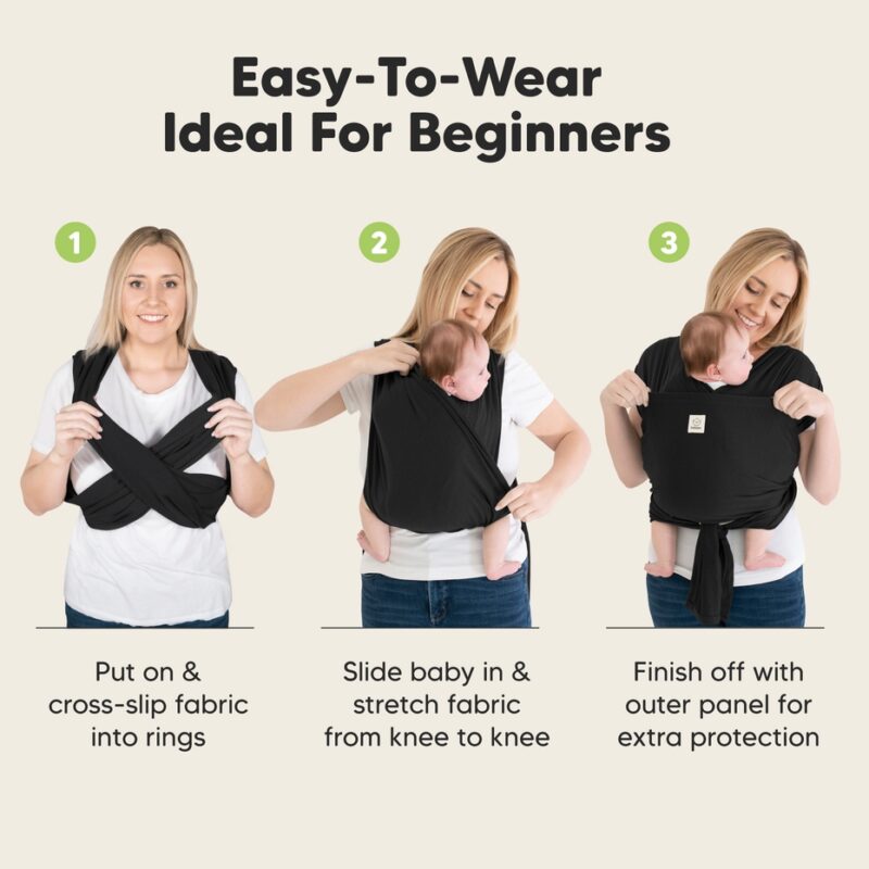 KeaBabies Trendy Black D-Lite Wrap Carrier available at Blossom