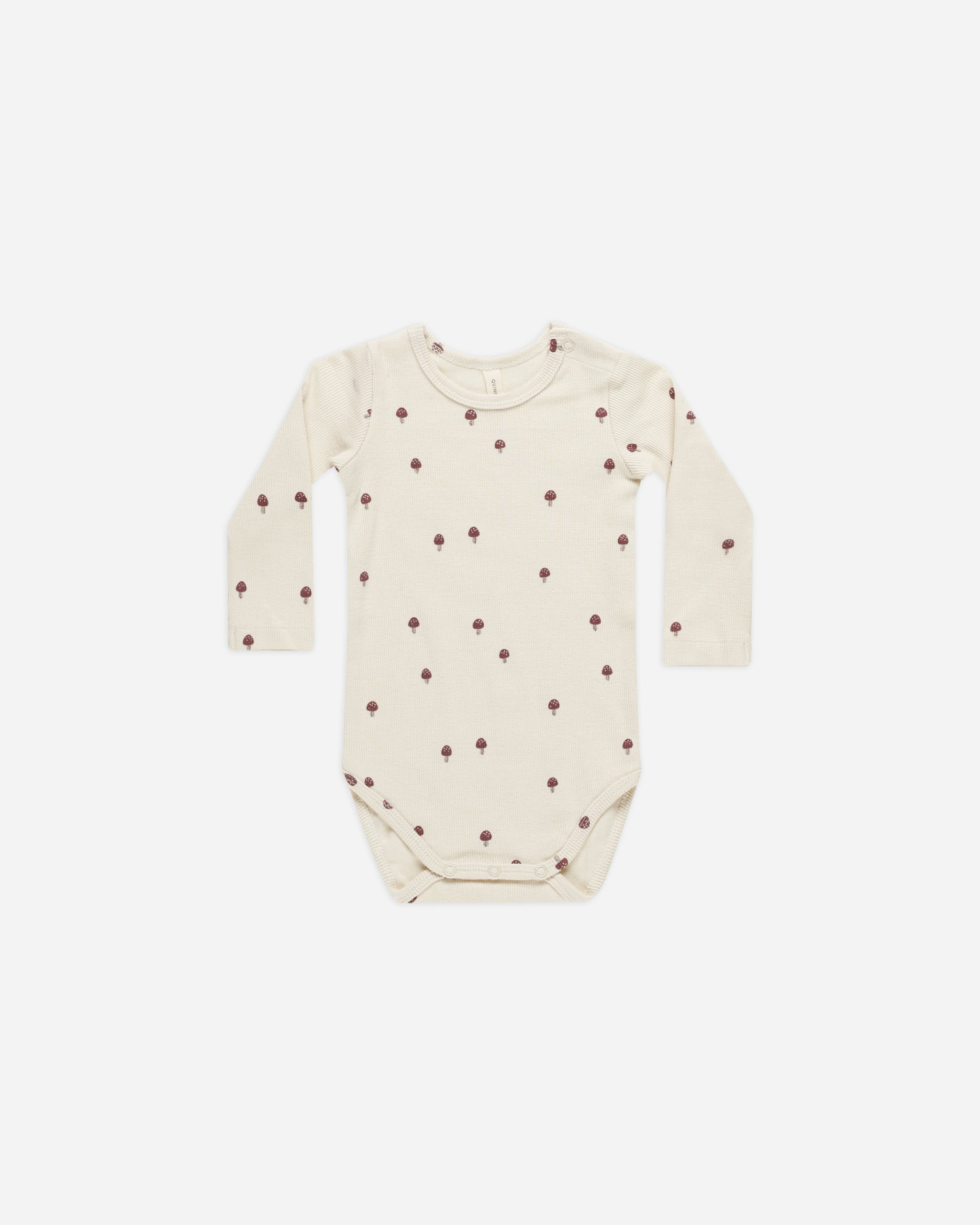 Quincy Mae Ribbed Long Sleeve Bodysuit In Mushrooms