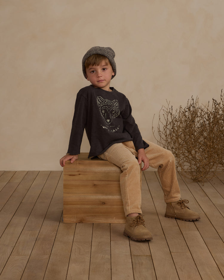 Rylee & Cru Raw Edge Long Sleeve Tee In Wolf Pack