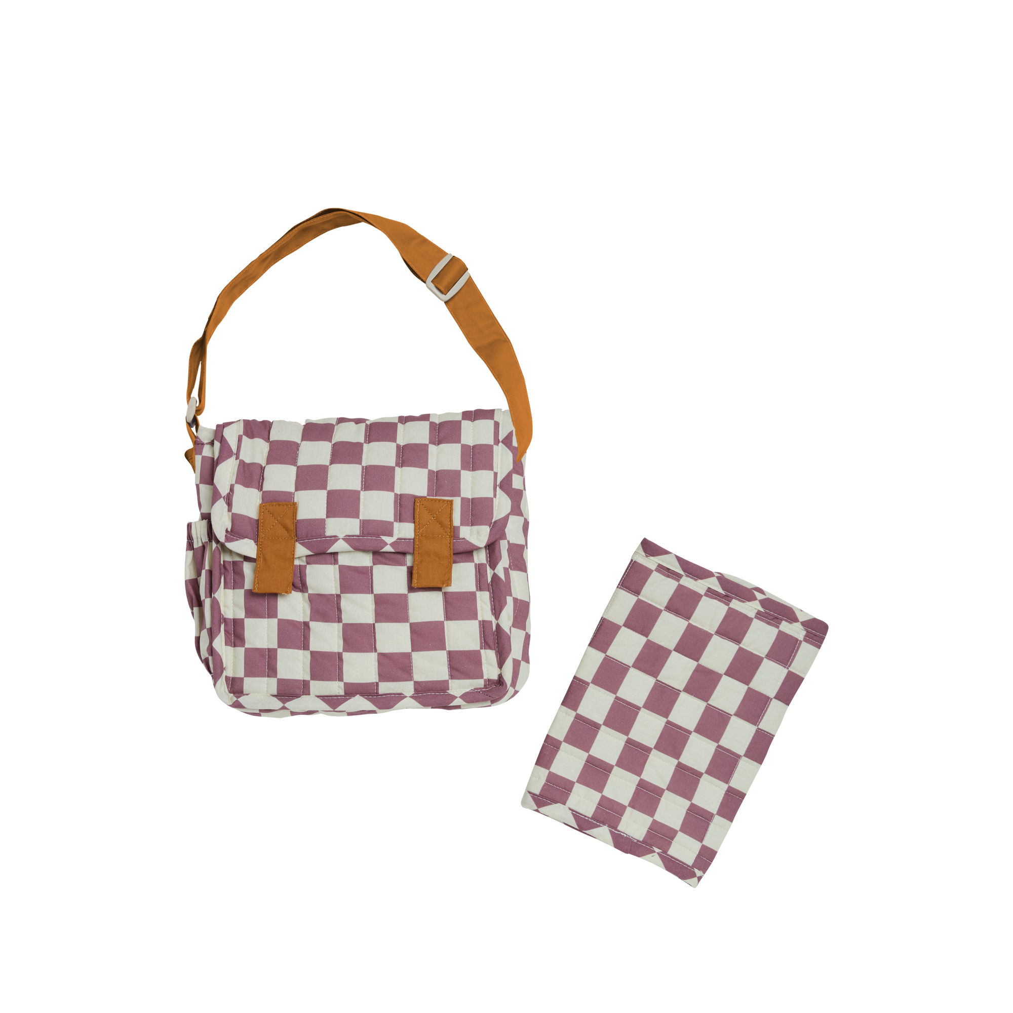 Olli Ella Carrie Convertible Changing Bag & Mat Plum Check