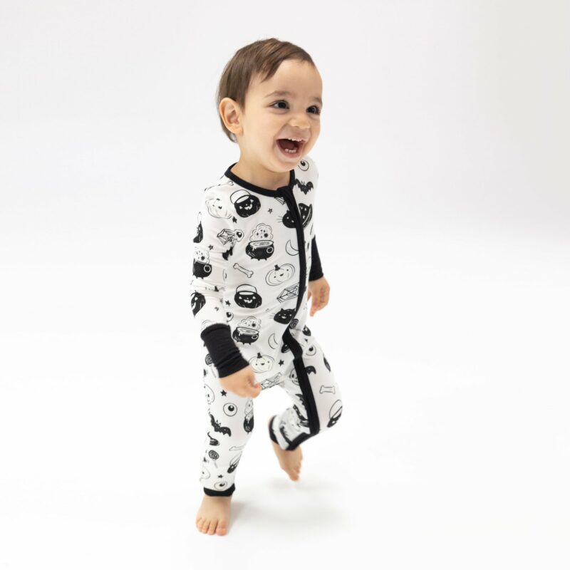 Black and White Halloween Bamboo Viscose Zipper Romper from Angel Dear