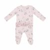 Gray Elephants On Pink Ruffle Zipper Footie from Angel Dear