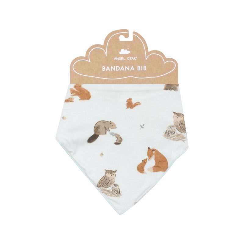 Angel Dear Mixed Woodland Animals On Blue Bandana Bib