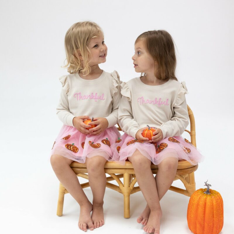 Thankful Oatmeal Ruffle Sweatshirt