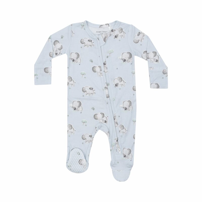 Angel Dear Gray Elephants Blue Bamboo Viscose Zipper Footie