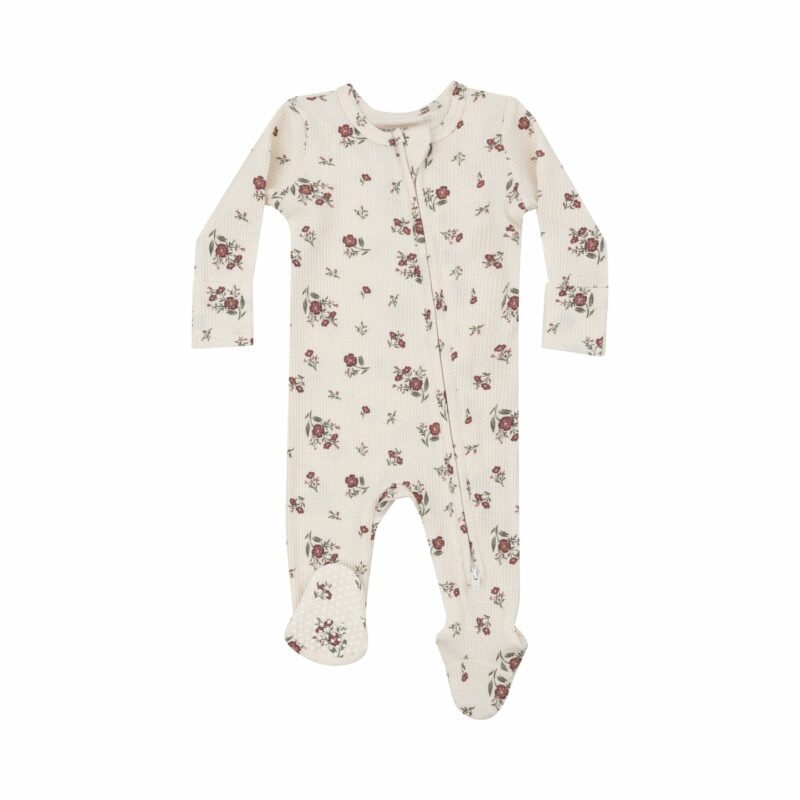 Angel Dear Misty Rose Floral Bamboo Viscose Zipper Footie