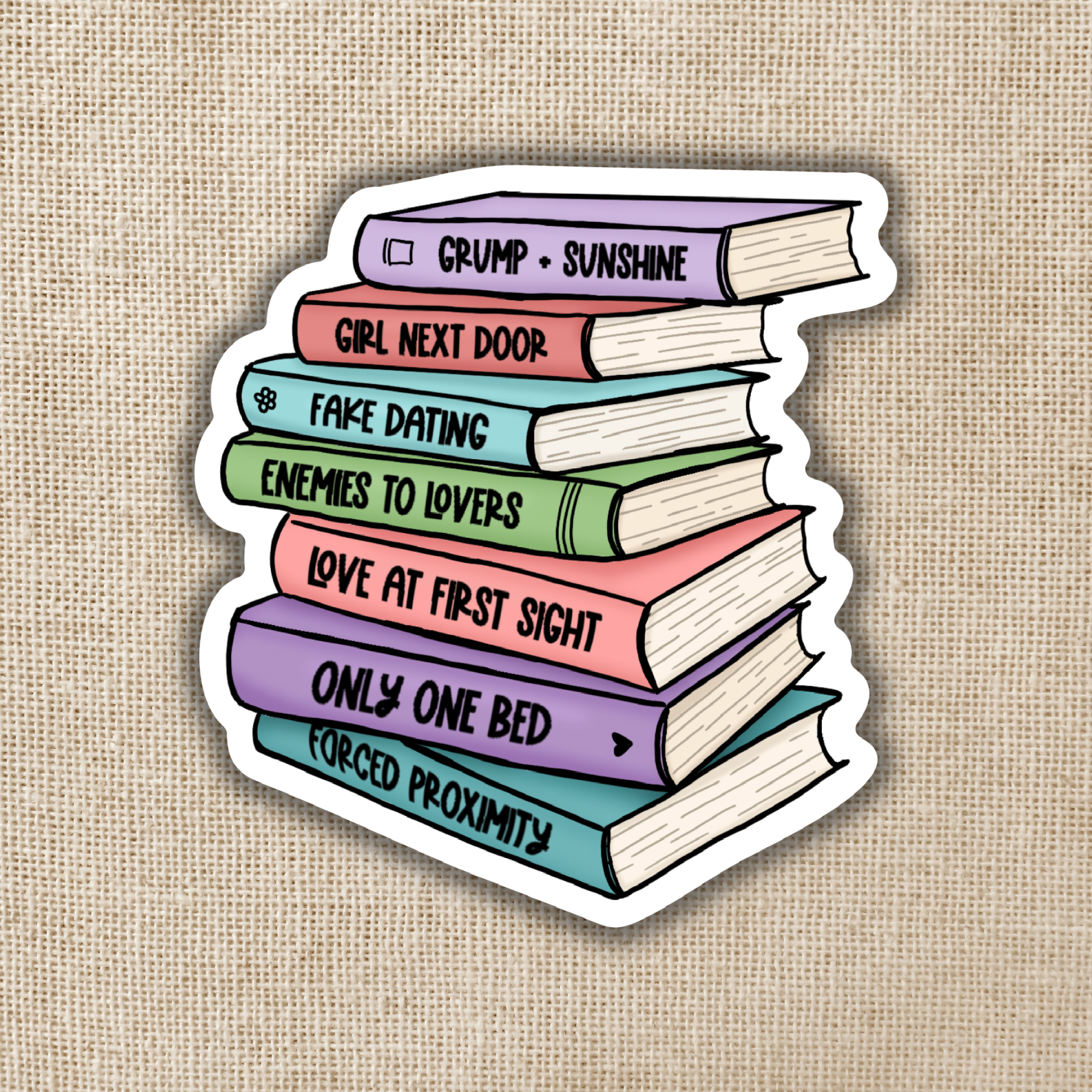 Wildly Enough Romance Tropes Book Stack Sticker