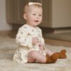 Quincy Mae Pointelle Skirted Bodysuit In Autumn Flora