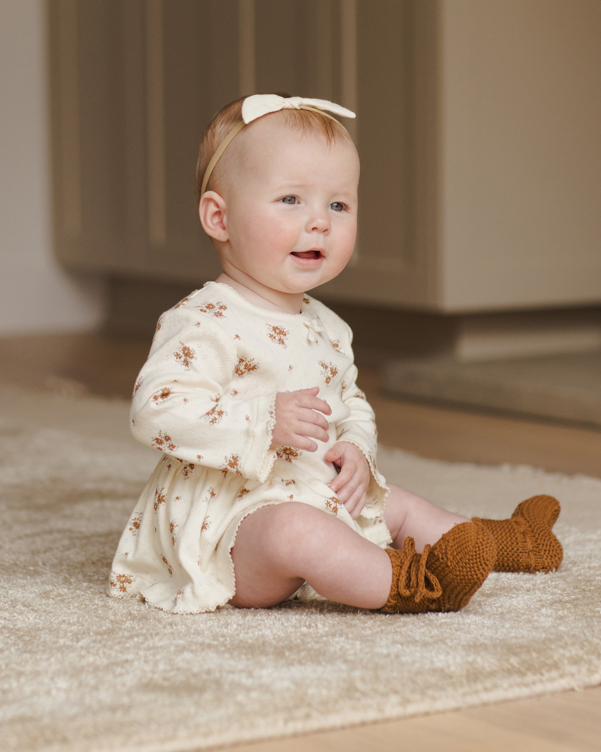 Quincy Mae Pointelle Skirted Bodysuit In Autumn Flora