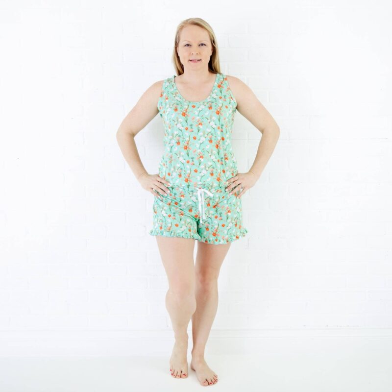 Dreamiere Sweet Pickings Meadow Floral Women's Tank and Ruffled Shorts Bamboo Pajama Set