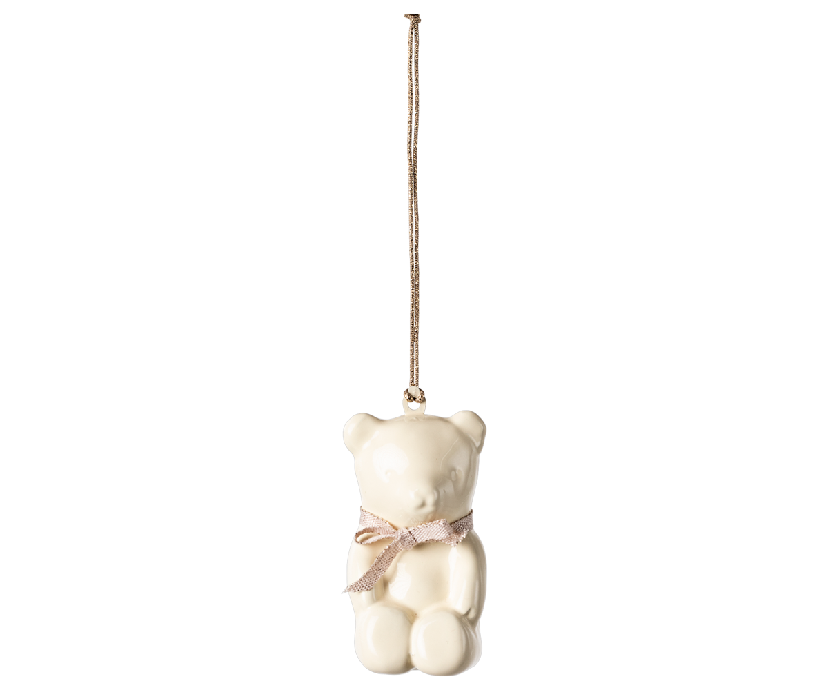 Maileg Off White Teddy Bear With Rose Ribbon Metal Ornament