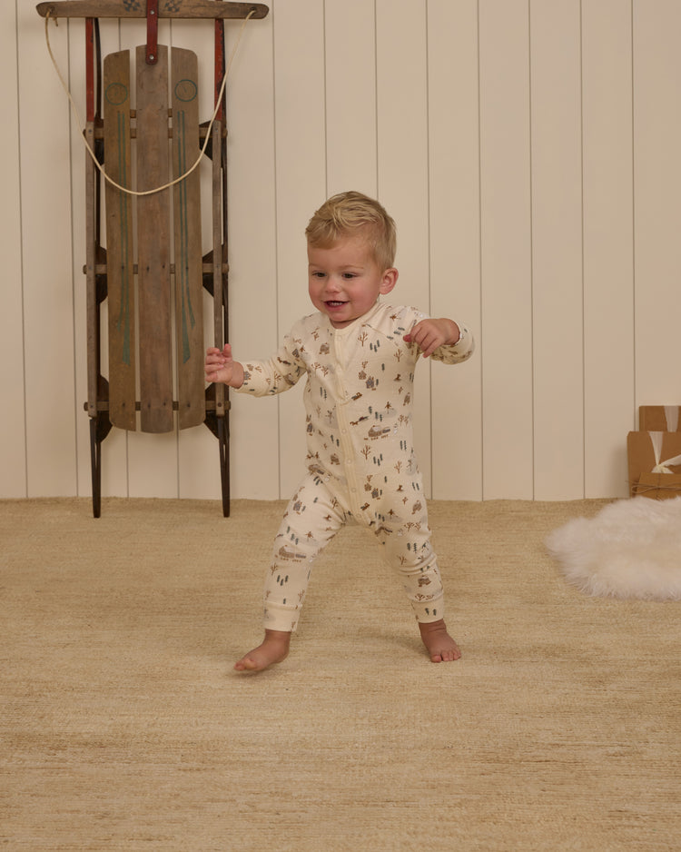 Rylee + Cru Organic Long John Pajamas in Winter Town