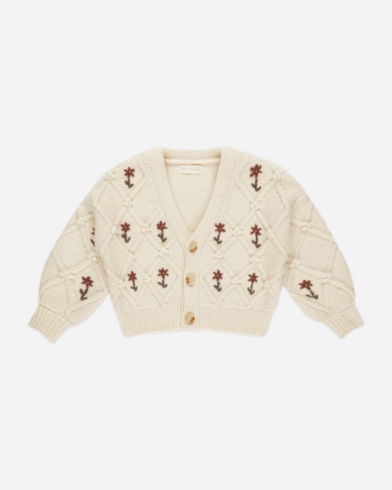 Boxy Cardigan in Winter Floral Embroidery from Rylee + Cru