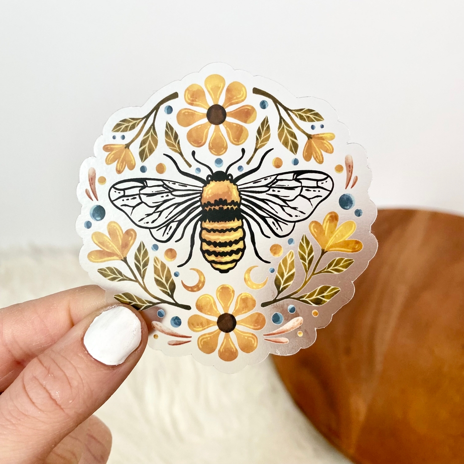 Big Moods Flowers And Bee Clear Sticker