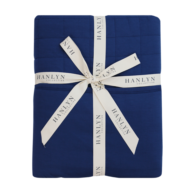 Hanlyn Collective Navy Peony Bamboo Lyocell Quilted Family Blanket