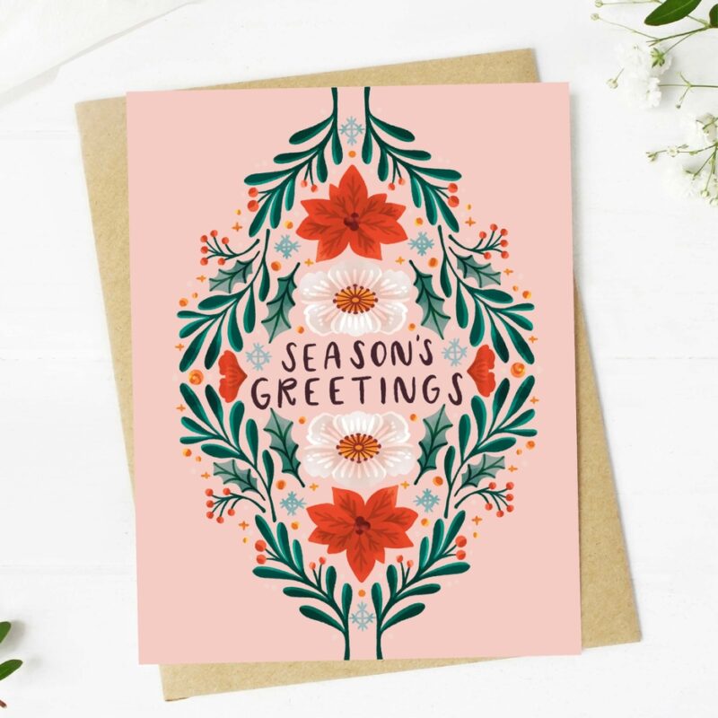 Big Moods "Season's Greetings" Winter Floral Pattern Christmas Card