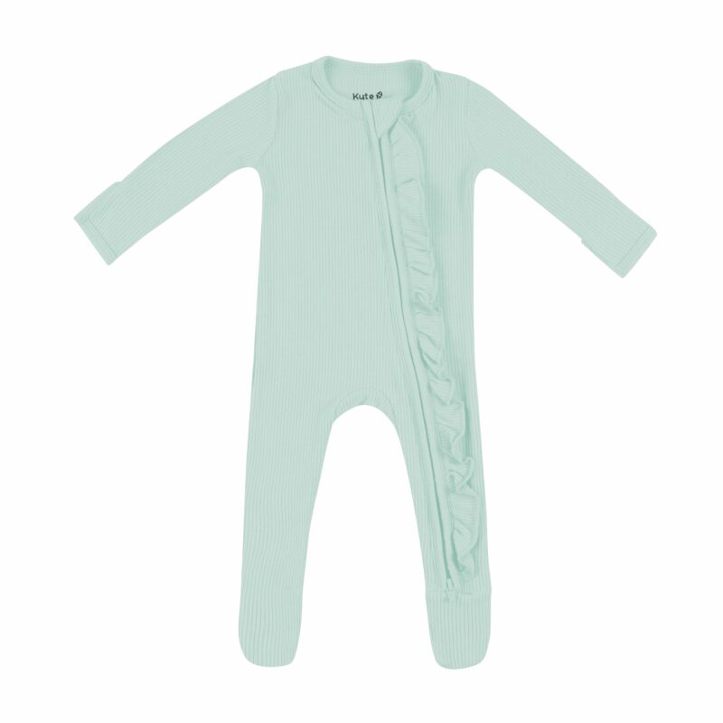 Kyte BABY Ribbed Ruffle Zipper Footie in Sage