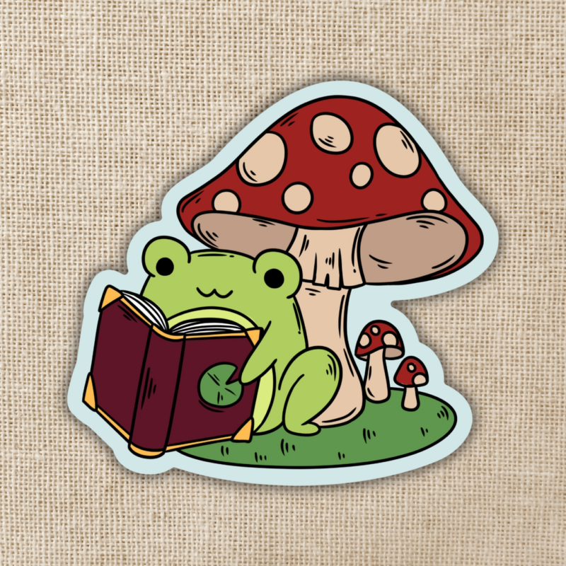 Wildly Enough Frog Reading Under Toadstool Sticker