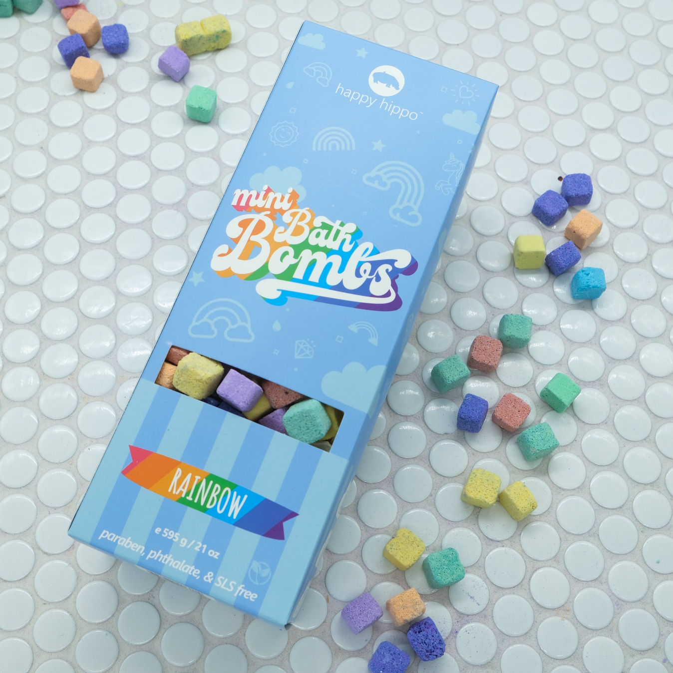 Happy Hippo Bath Rainbow Mini Bubble Bombs Box