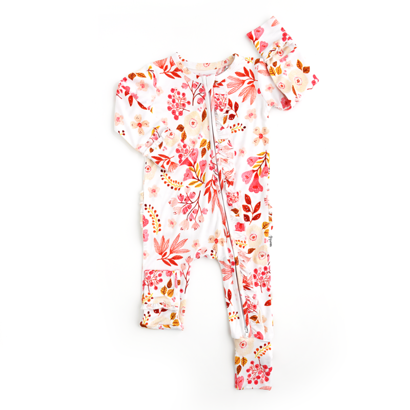 Gigi and Max Alma Floral Ruffle Bamboo Viscose Zippered Romper