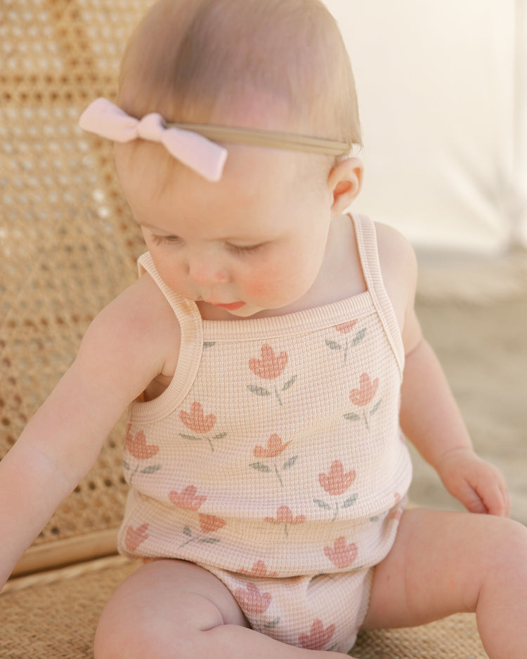 Quincy Mae Waffle Cinch Romper In Tulips