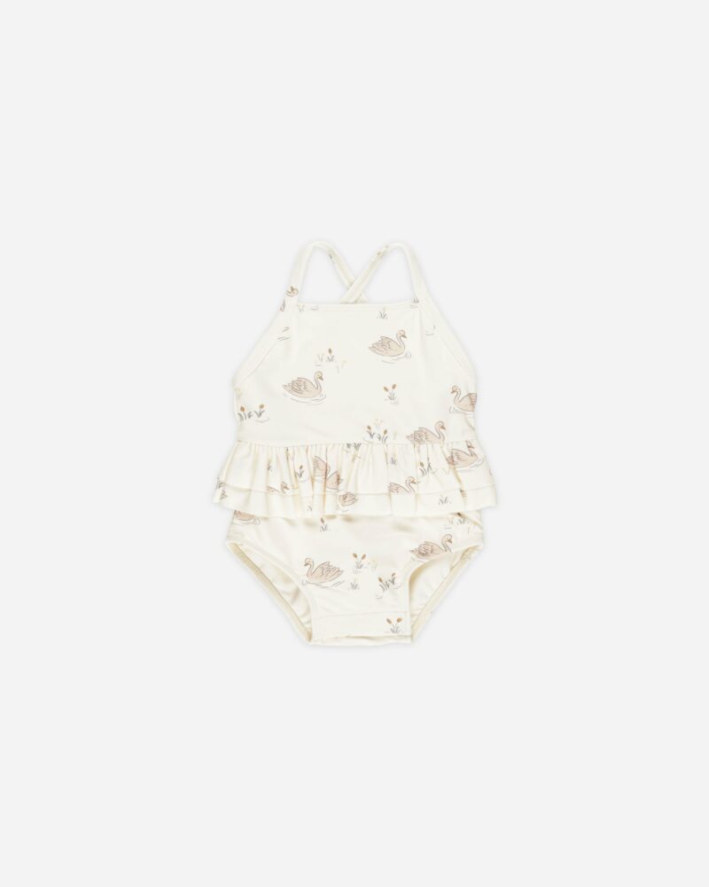 Ruffled One-Piece Swimsuit In Swans from Quincy Mae