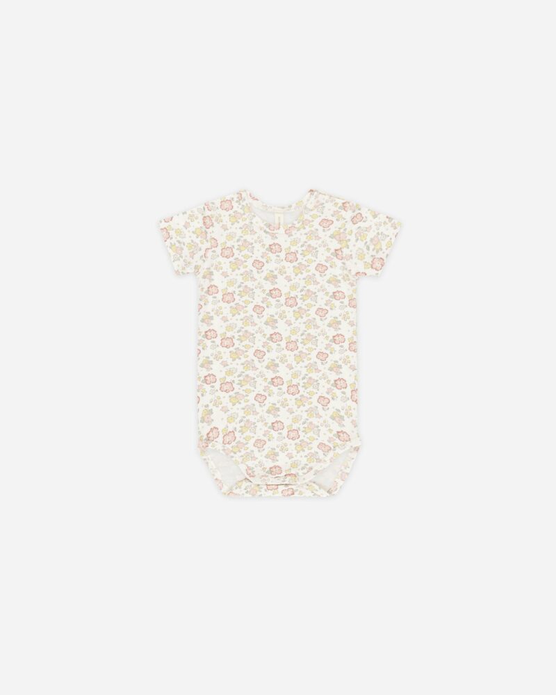 Bamboo Short Sleeve Bodysuit In Bloom from Quincy Mae