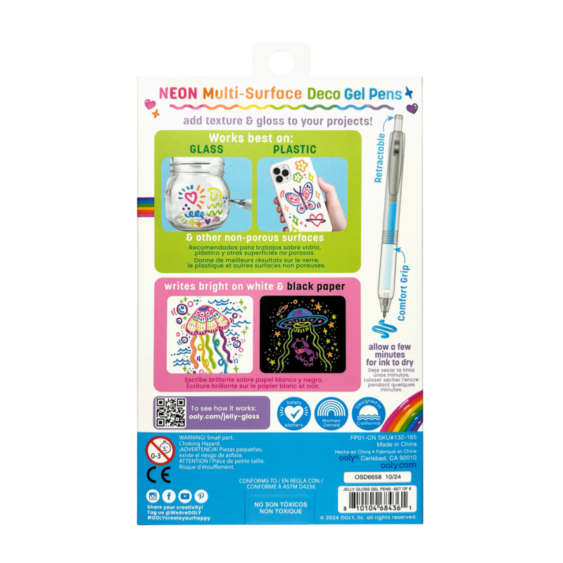 Jelly Gloss Neon Multi-Surface Deco Gel Pens Set of 6 from OOLY