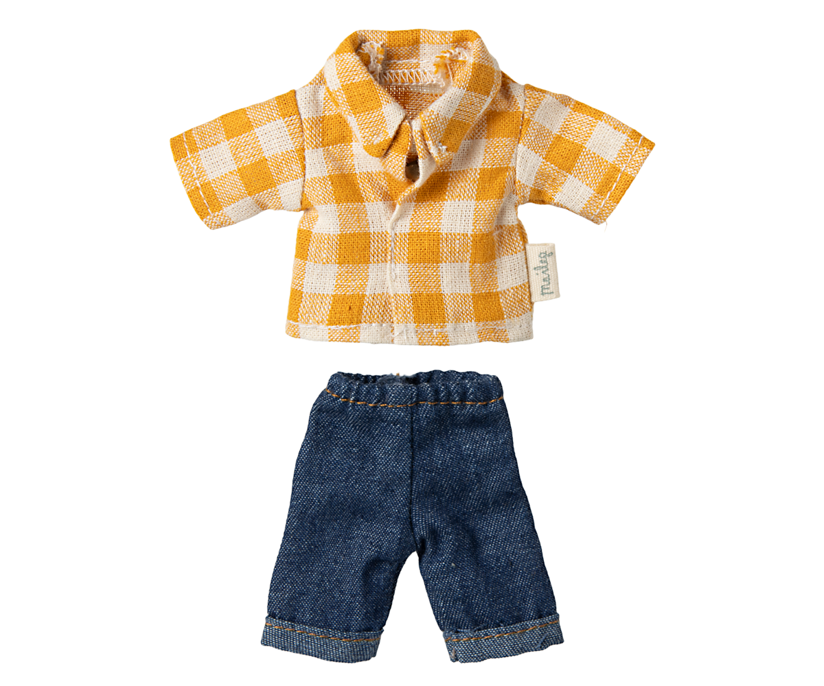 Maileg Dad Mouse Yellow Checked Shirt and Pants