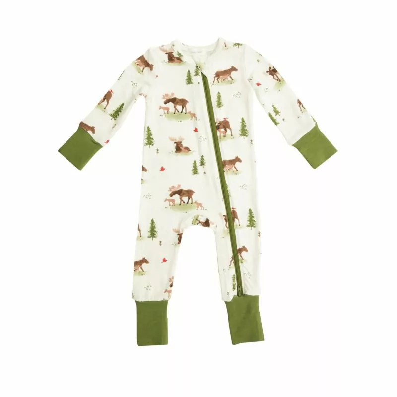 Angel Dear Moose Bamboo Viscose Zippered Romper – Blossom